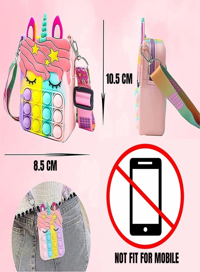 Flywind Crossbody Bag for Kids, Pop It Bag for Girls, Pop It Fidget Toy Shoulder Bag Fidget Purse for Kids Stress Relief Toys, Multi Pop It Bag Unicorn Shape Sling Bag - Image 3